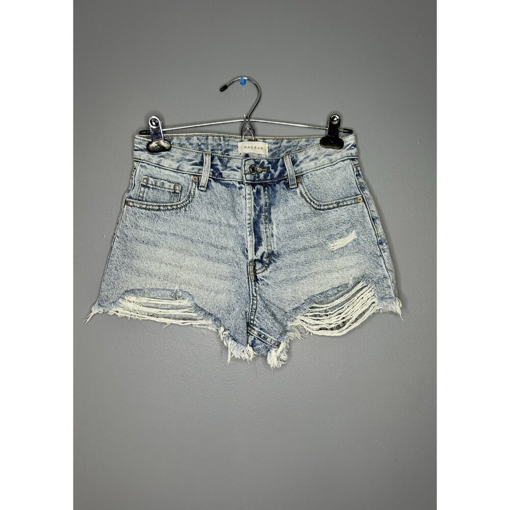 PacSun High Rise Festival Shorts Womens XS 26 Cute Summer Distressed Light Denim - Picture 2 of 16
